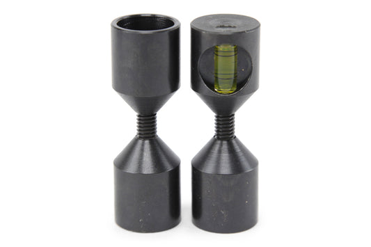 Flange Wizard 42050TM mini threaded two-hole pin pair, showing the short threaded studs and built-in bubble level.