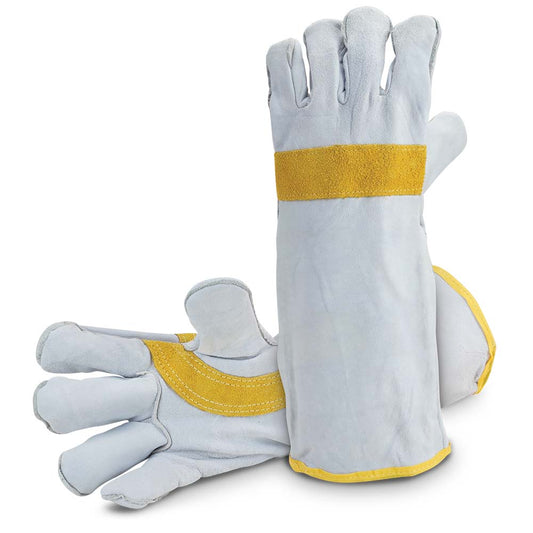Bossweld Goat Split Leather Welding Gloves Fleece Lined Denim Cuff 40cm