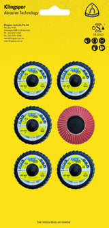 Klingspor MST 924 Special 671316 50mm mixed-grit retail pack, showing ceramic abrasive faces and Quick Roll Connect backs