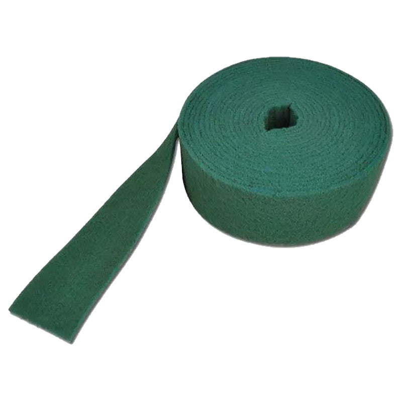 Klingspor NRO 400 258886 dark-green very-fine general-purpose non-woven roll, 115mm x 10m, showing the wound roll and extended strip.