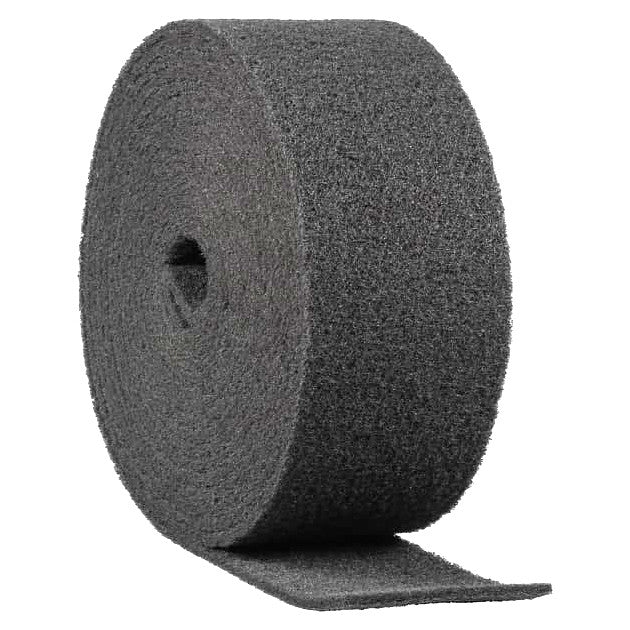 Klingspor NRO 500 258889 ultra-fine grey non-woven abrasive roll, 115mm x 10m, showing the roll and unwound end.