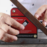 LISHUAI WM1-4590S welding magnet, close-up of hand operating the switch while positioning steel