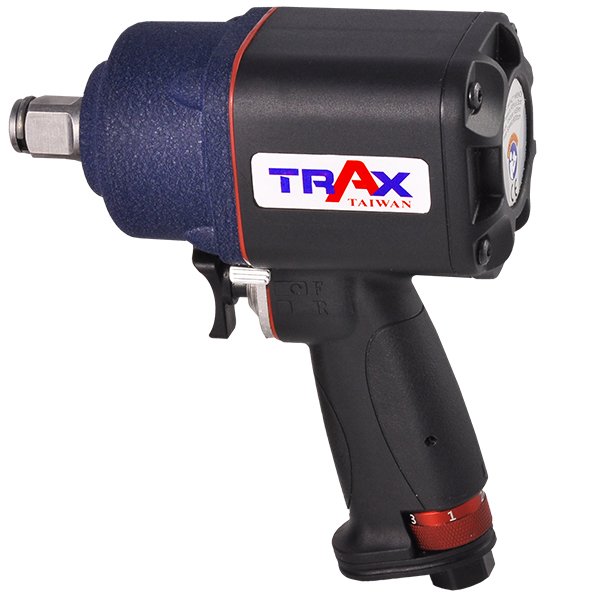 TRAX ARX-673 3/4-inch composite air impact wrench, side and rear-quarter view showing housing, handle and torque adjustment