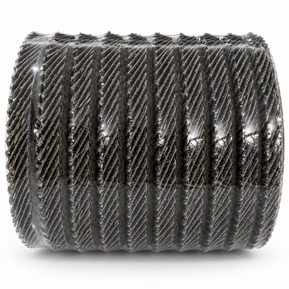 Tyrolit ONE 125 mm Form 27A 40-grit flap discs, 40-grit abrasive flap edges and shrink wrap detail