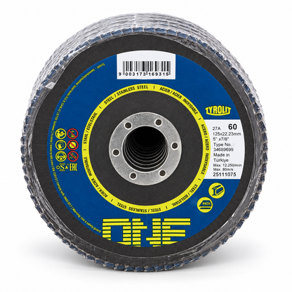 Tyrolit ONE 125 mm 60-grit flap discs, wrapped pack of 10, front view