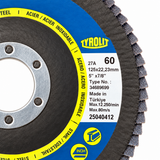Tyrolit ONE 60-grit flap disc label detail, 125 x 22.23 mm, part 34689699