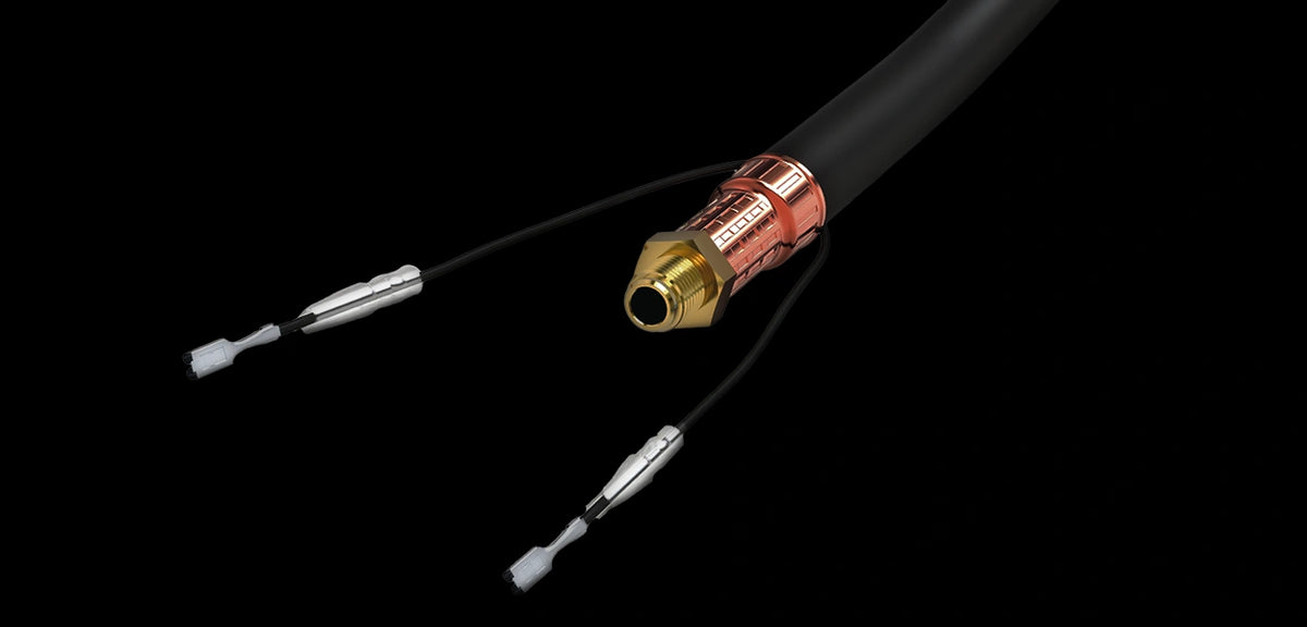 UNIMIG M24 Digital MIG torch manufacturer detail view of the Duraflex cable construction and connections.