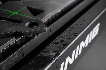 UNIMIG Stealth 3000 CNC table water bed and laser alignment detail with cut steel shown for illustration