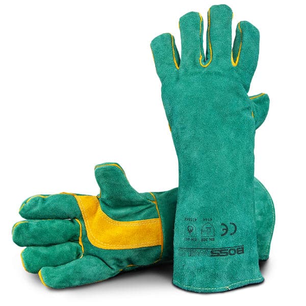 BossSafe Green & Gold 16in Welding Gloves