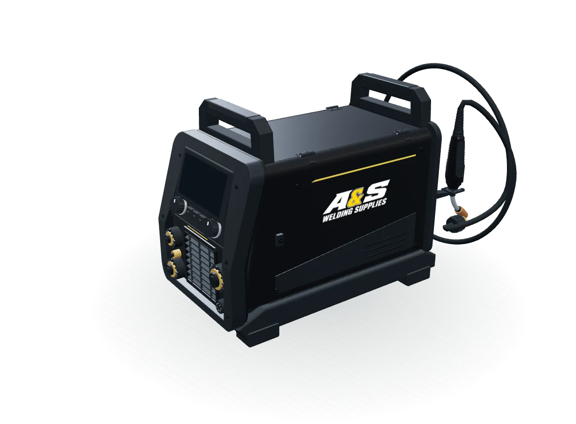 Assembled welding machine illustration with the complete A&S Welding Supplies logo